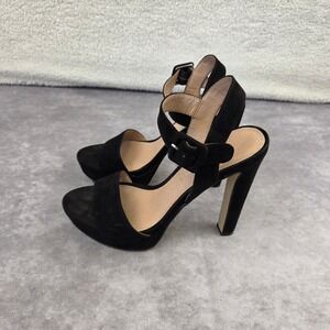 Madden Girl Rolloo Black Faux Suede Platform Block Heel Sandals Women 8